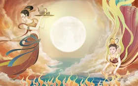 敦煌飞天乐器临摹壁画壁画