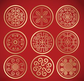 中式圆形复古图案边框花纹