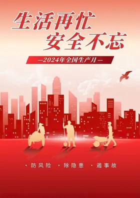 注意安全红背景海报展览