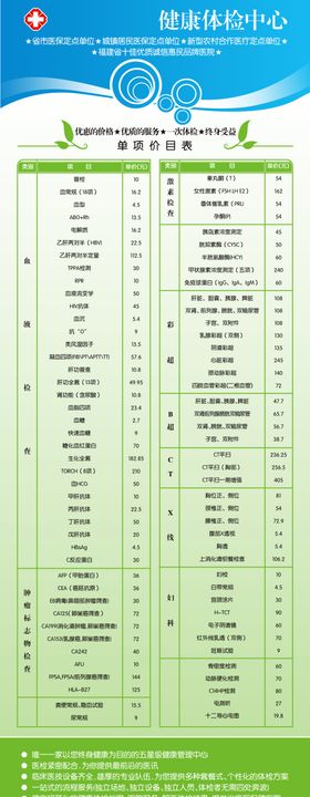 体检中心体检项目价格表X展架