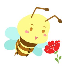 红色花朵和蜜蜂插画