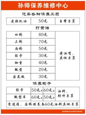 汽车维修保养表格