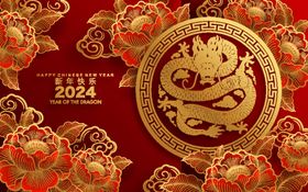 龙年春节红色插画手绘卡通生肖国潮