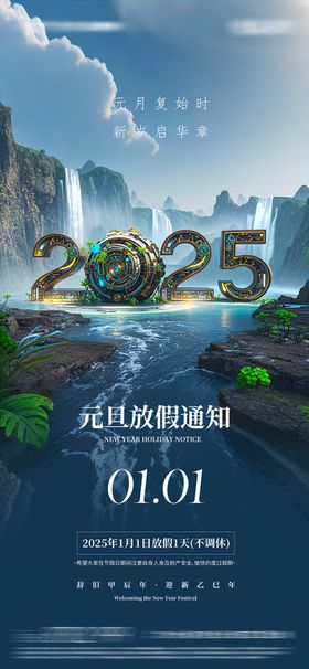 新年海报通知插画数字