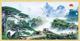 山水画油国迎客松松树