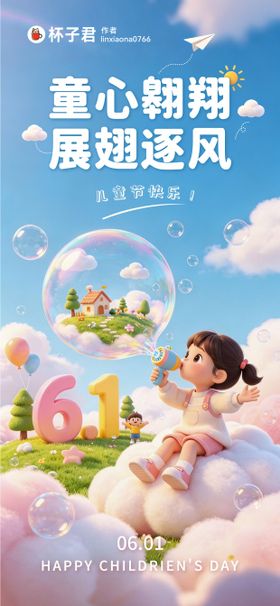 节日61儿童节梦幻3D风海报