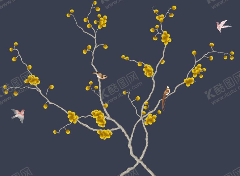 编号：96434606282254148960【酷图网】源文件下载-浮雕花花鸟画背景墙