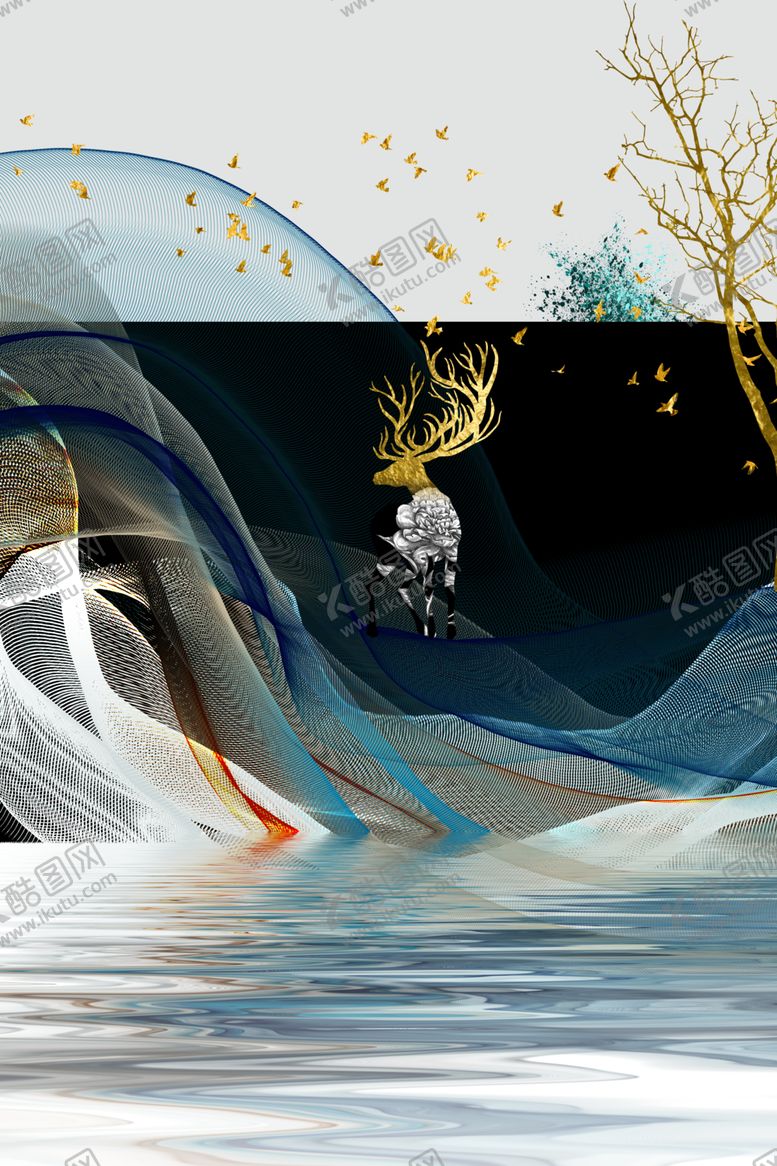 编号：97796010290447354174【酷图网】源文件下载-麋鹿新中式装饰画