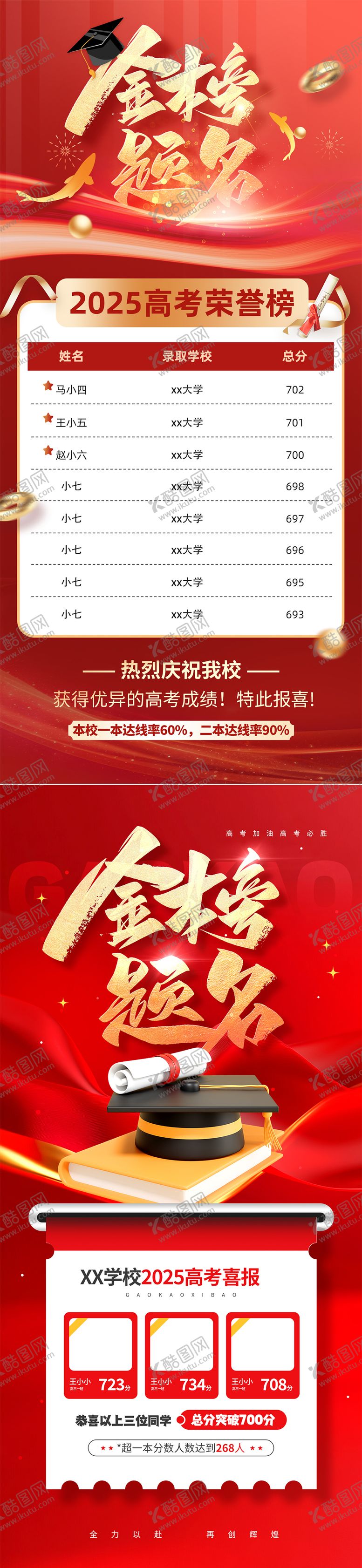 编号：24366207181439325770【酷图网】源文件下载-高考金榜题名喜报热点系列海报