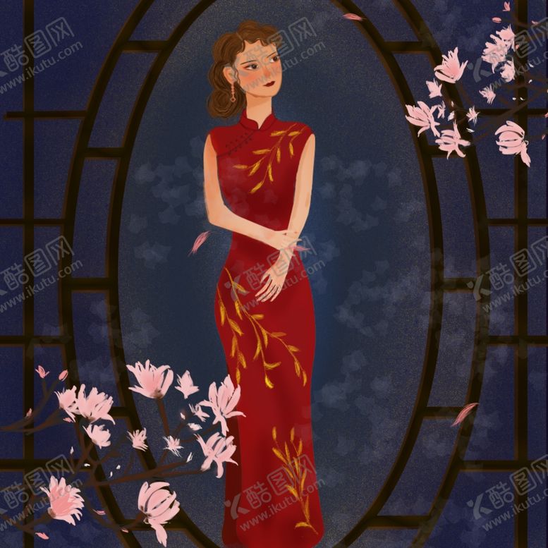 编号：53133706261155463274【酷图网】源文件下载-古典旗袍女插画