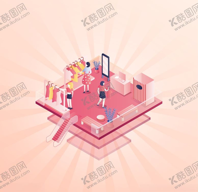 编号：93871206191206389485【酷图网】源文件下载-2.5D商务插画场景-购物