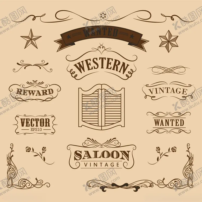 编号：66091312181814075988【酷图网】源文件下载-西部风格复古装饰元素