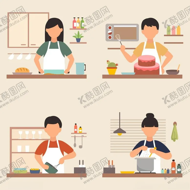 编号：59733306291620208032【酷图网】源文件下载-厨房中的多样烹饪场景