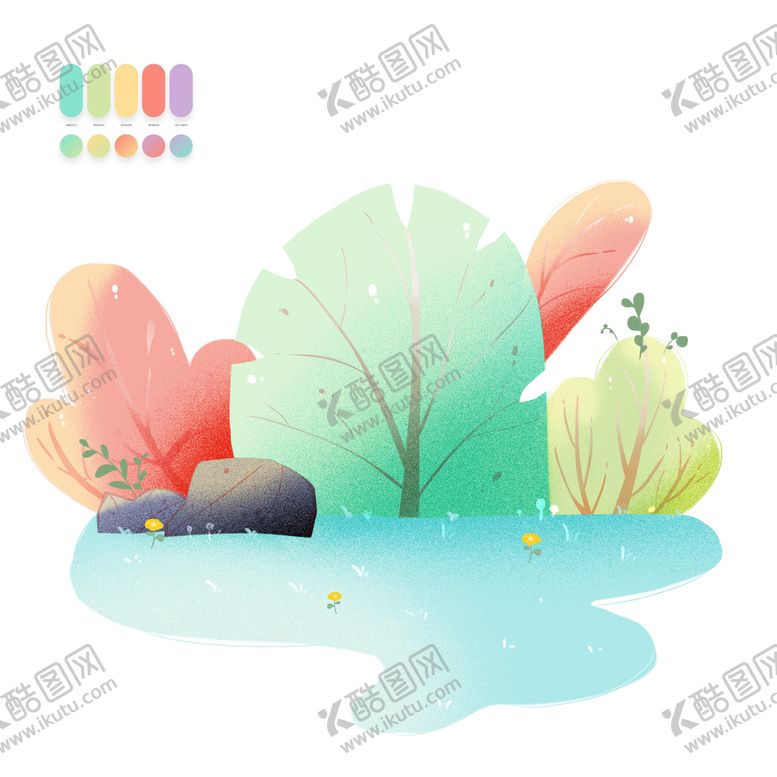 编号：08653709270410530158【酷图网】源文件下载-植物小场景插画背景