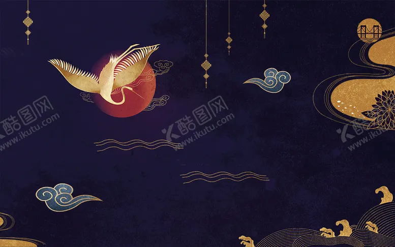 编号：05428309182222297139【酷图网】源文件下载-中式底纹国潮风中式中国风金箔仙