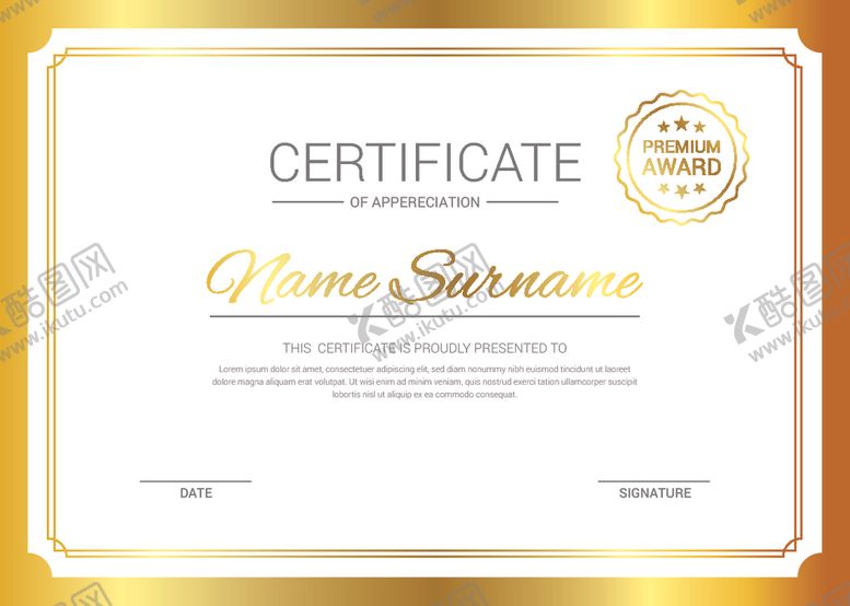 编号：44037109220331299420【酷图网】源文件下载-证书模板