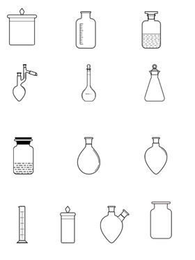 化学实验杯与瓶线性风标签图标
