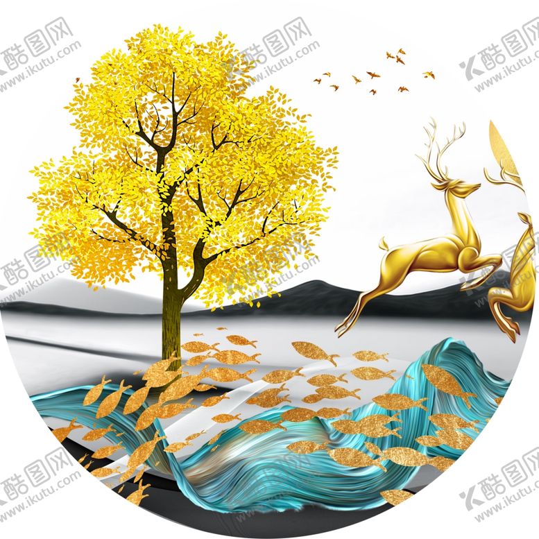 编号：54802501170422296408【酷图网】源文件下载-发财树圆形挂画