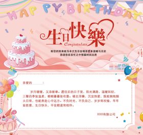 粉色系生日快乐祝福海报