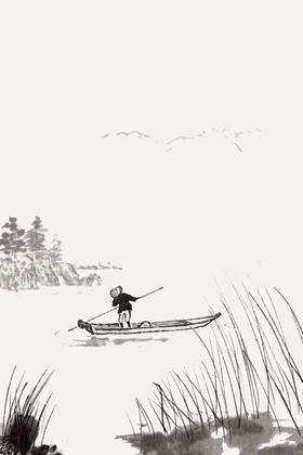 中国风背景手绘花小清新山水画