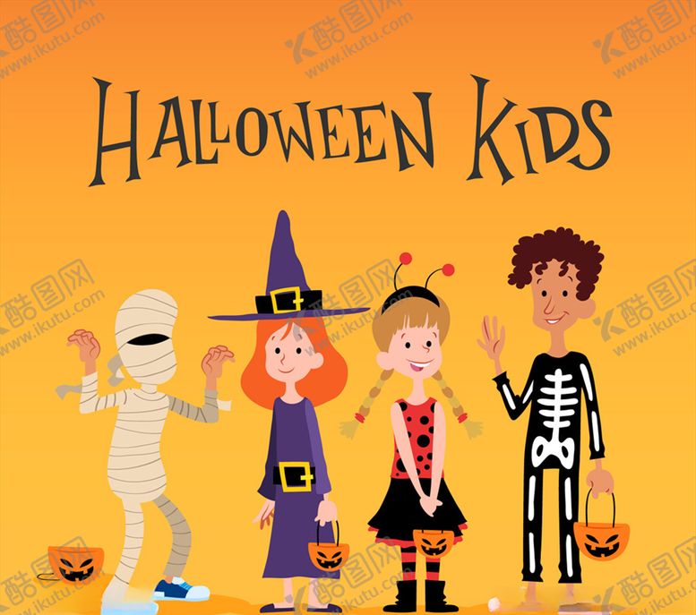 编号：87559410050854303825【酷图网】源文件下载-4款卡通万圣节儿童