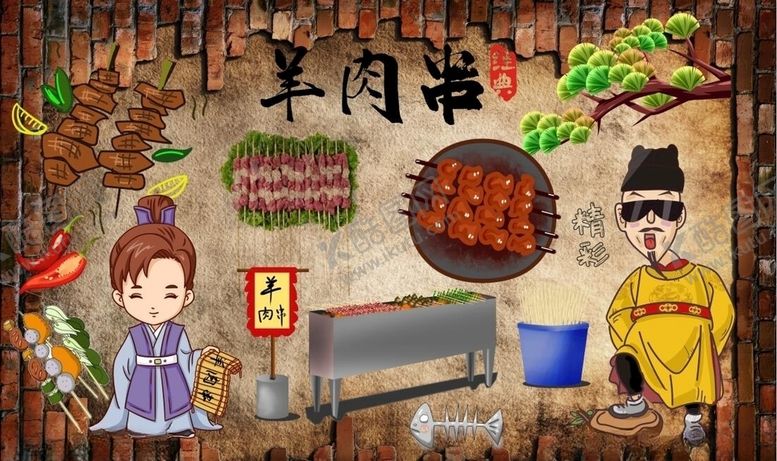 编号：63405110201624486461【酷图网】源文件下载-羊肉串背景墙PSD模板下载