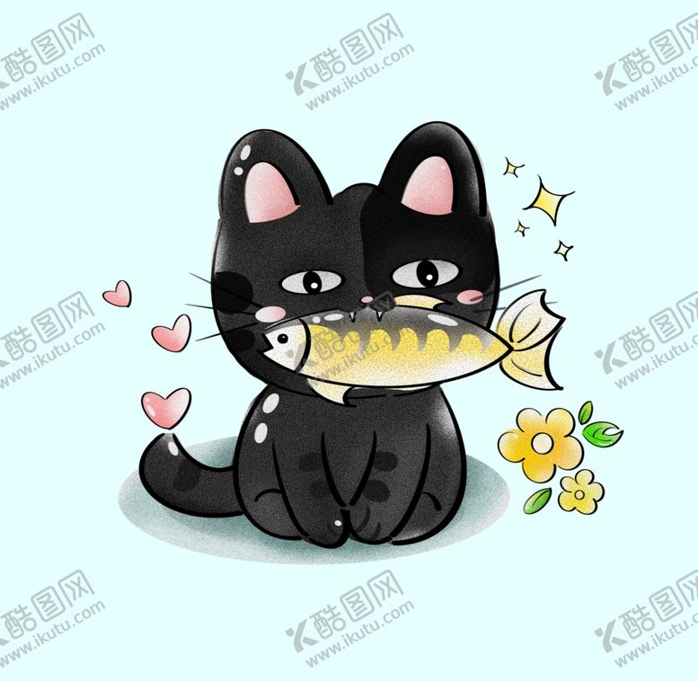 编号：48850703010723142276【酷图网】源文件下载-猫吃鱼插画