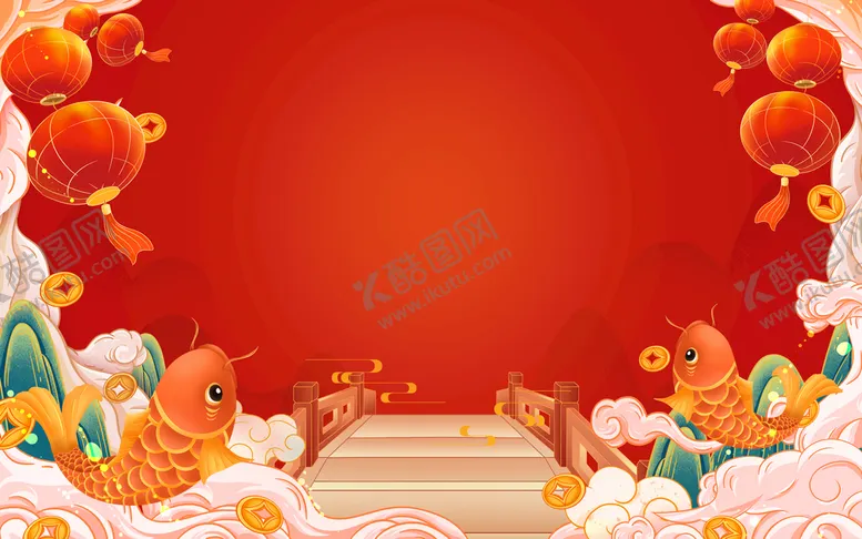 编号：60974809131604592945【酷图网】源文件下载-新年国潮插画国风喜庆春节锦鲤