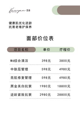 编号：78931409270310221908【酷图网】源文件下载-美容价位表