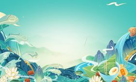 端午节龙舟国风山水奇幻背景画面