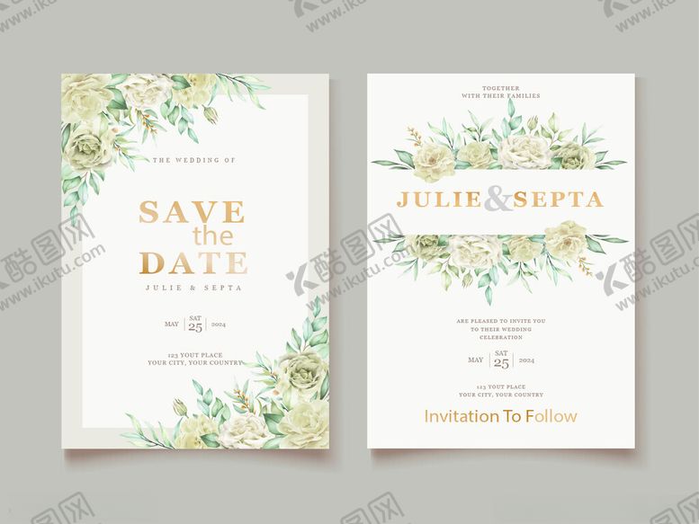 编号：55519810011523019262【酷图网】源文件下载-花卉婚礼请柬设计模板