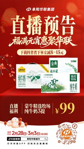 元宵节超市直播预告海报