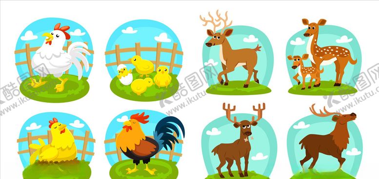 编号：80538710110013576134【酷图网】源文件下载-手绘公鸡鹿