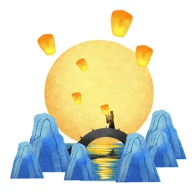 中秋插画可爱卡通兔子png月饼海报图案免扣