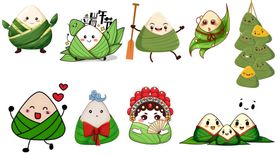 可爱卡通粽子与绿植组合