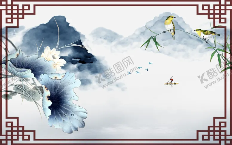 编号：58207409191608188516【酷图网】源文件下载-水墨山水荷花