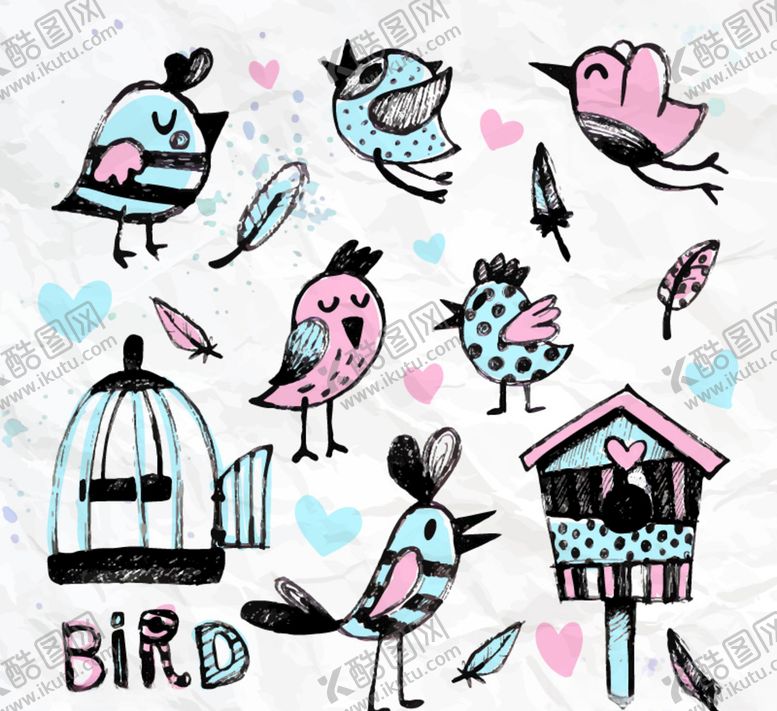 编号：54880009250929321332【酷图网】源文件下载-水彩小鸟和鸟笼矢量素材