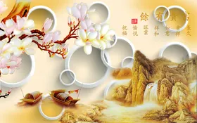 电视背景墙新中式装饰画玄关新中式壁画