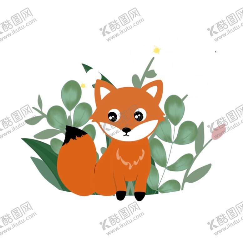 编号：63932705161554117041【酷图网】源文件下载-花丛旁的狐狸插画
