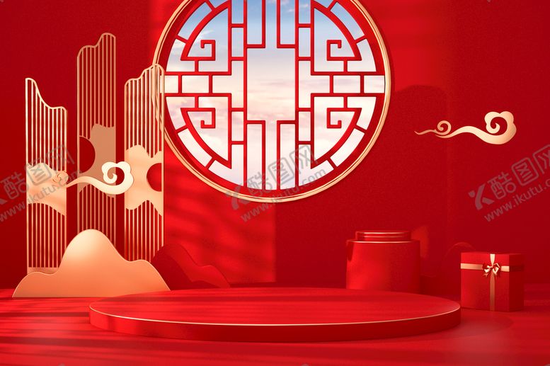 编号：65721512241143324014【酷图网】源文件下载-中国红传统节日展台模型