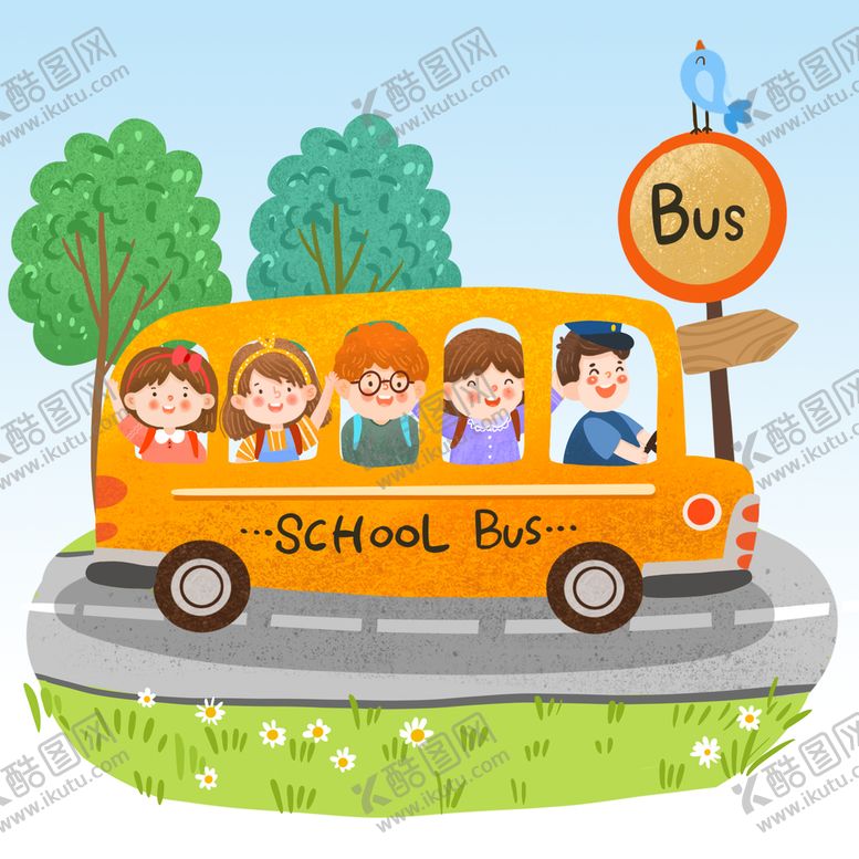 编号：63491809150655023795【酷图网】源文件下载- 校车 手绘卡通小朋友