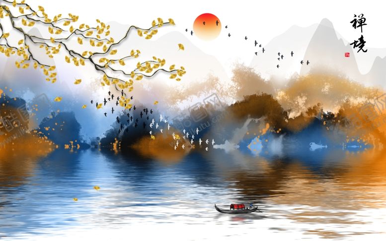 编号：90902701190712185661【酷图网】源文件下载-水墨山水背景墙