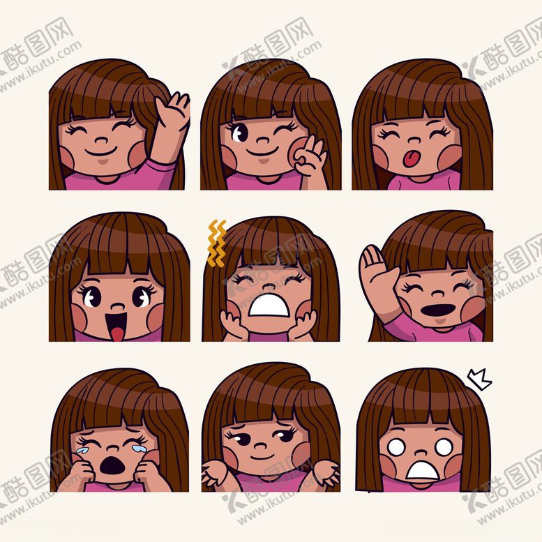 编号：56918910162155245733【酷图网】源文件下载-卡通女孩多样表情集合