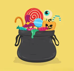 万圣节糖果篮子卡通西方传统日手绘矢量图