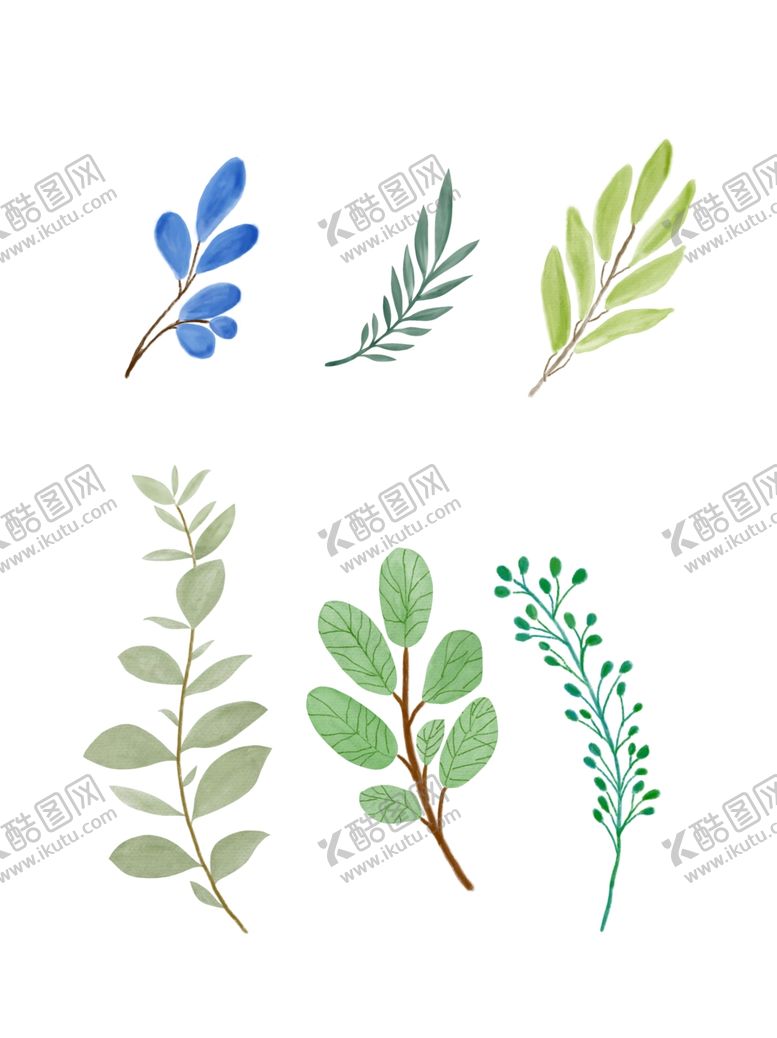 编号：85450507030415572978【酷图网】源文件下载-手绘文艺水彩植物叶子小清新元素