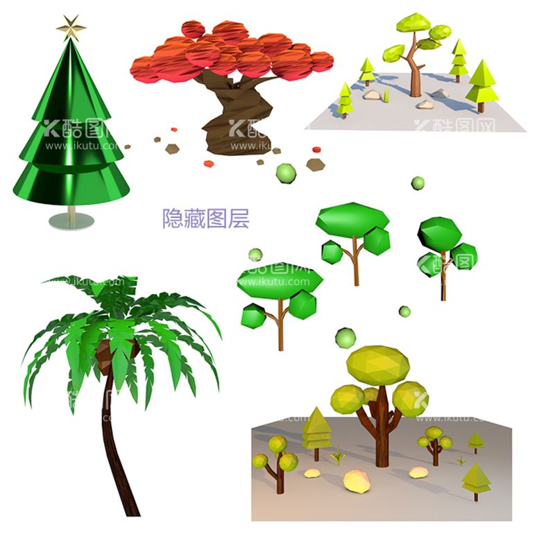 编号：12384709140950484925【酷图网】源文件下载-3D卡通树3D椰子树