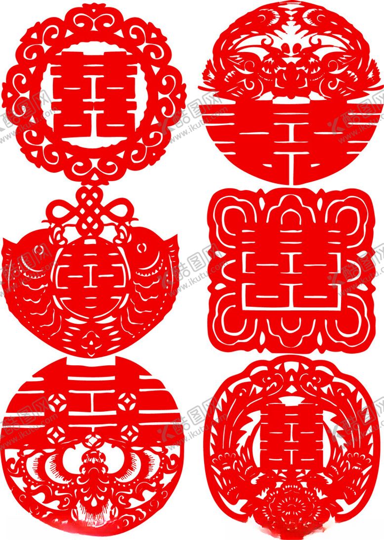 编号：81845304080056263735【酷图网】源文件下载-传统中式双喜剪纸图案