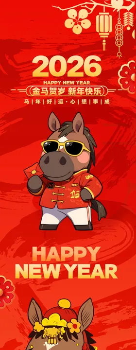 新年春节四联挂画海报