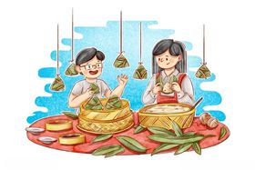 端午节欢乐包粽子场景