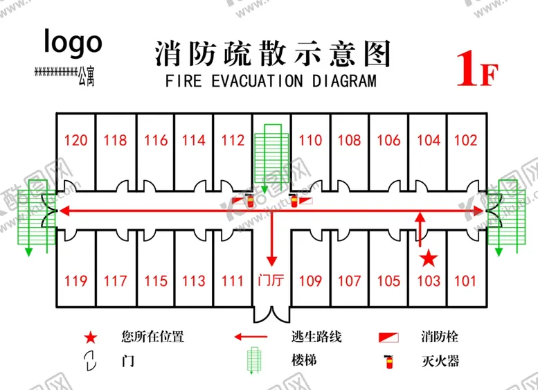 编号：33721204200147344328【酷图网】源文件下载-公寓消防疏散图逃生图